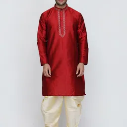 ROYAL KURTA Yoke Design Mandarin Collar Thread Work Dupion Silk Kurta with Patiala-image-80