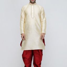 ROYAL KURTA Floral Yoke Design Mandarin Collar Thread Work Dupion Silk Kurta with Patiala-picture-49