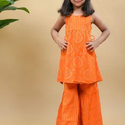 misbis Girls Orange Printed Kurta with Sharara-picture-49