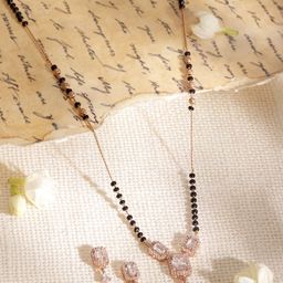 Rubans 22K Rose Gold Plated AD & CZ Stone Studded Black Beads Mangalsutra Set-image-33