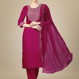 ARADHNA Ethnic Motifs Printed Thread Work Kurta with Trousers & Dupatta-2