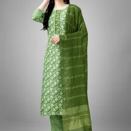 ARADHNA Floral Printed Regular Thread Work Kurta With Trousers & Dupatta-5