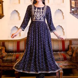 KALINI Bandhani Printed Regular Mirror Work Kurta with Trouser & Dupatta-picture-19
