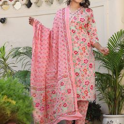 MILAAV Floral Printed Angrakha Style Gotta Patti Work Pure Cotton Straight Kurta Set-image-25