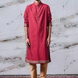 Tasva Men Maroon & Gold Kurta with Churidar-picture-49