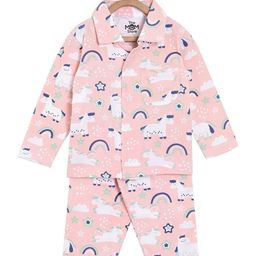 The Mom Store Unisex Kids Peach-Coloured Pure Cotton Printed Night Suit-33