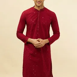 Manyavar Ethnic Motifs Embroidered Sequined Chikankari Regular Kurta with Pyjamas-picture-13