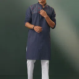 SHVAAS by VASTRAMAY Striped Mandarin Collar Long Sleeves Kurta with Pyjamas-13