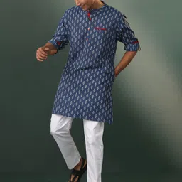 VASTRAMAY Ethnic Motifs Printed Thread Work Straight Kurta With Trouser-image-29