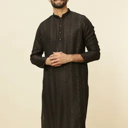 Manyavar Striped Sequined Regular Straight Kurta with Pyjamas-image-1