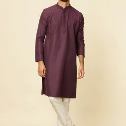 Manyavar Woven Design Mandarin Collar Kurta with Pyjamas-picture-12
