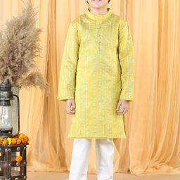 PICCOLO Boys Embroidered Gotta Patti Chanderi Silk Kurta with Pyjamas-20