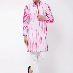 VASTRAMAY Tie & Dye Dyed Mandarin Collar Pure Cotton Straight Kurta with Pyjamas-picture-25