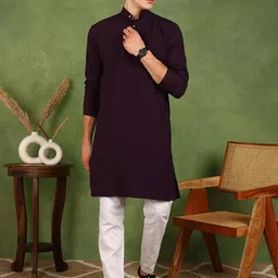 FUBAR Geometric Embroidered Mandarin Collar Straight Kurta With Pyjama-47