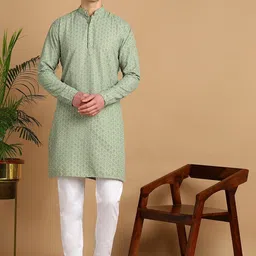 FUBAR Men Ethnic Motifs Embroidered Regular Sequinned Kurta with Pyjamas-picture-12
