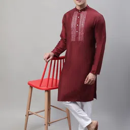 Jompers Yoke Design Regular Silk Cotton Mirror Work Kurta with Pyjamas-picture-6