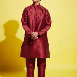 VASTRAMAY Boys Maroon Kurta with Pyjamas-14