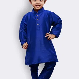 VASTRAMAY Boys Blue Solid Kurta with Churidar-image-89