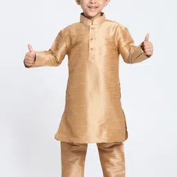 VASTRAMAY Boys Gold-Toned Solid Silk Blend Regular Kurta With Pyjamas-13