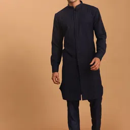 VASTRAMAY Mandarin Collar Curved Kurta with Trousers-image-12