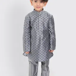 VASTRAMAY Boys Grey Ethnic Motifs Printed Regular Kurta with Trousers-image-59