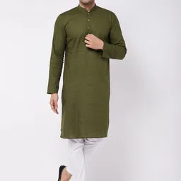 VASTRAMAY Mandarin Collar Straight Kurta with Pyjamas-image-56