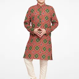 Jeetethnics Boys Red Ethnic Motifs Printed Kurta with Pyjamas-picture-53