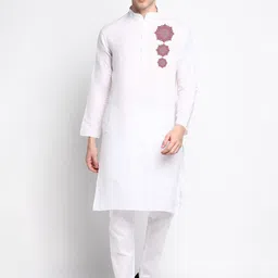 DEVOILER Ethnic Motifs Printed Band Collar Long Sleeve Regular Kurta With Pyjama-11