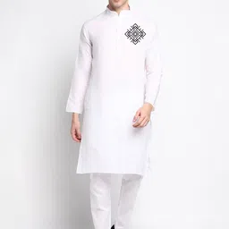DEVOILER Ethnic Motifs Printed Band Collar White Romance Straight Kurta with Pyjamas-picture-58