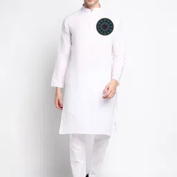DEVOILER Ethnic Motifs Printed Band Collar Long Sleeve Regular Kurta With Pyjama-12