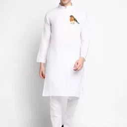 DEVOILER Ethnic Motifs Printed Band Collar White Romance Straight Kurta with Pyjamas-picture-30
