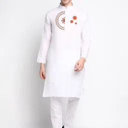 DEVOILER Ethnic Motifs Printed Band Collar White Romance Straight Kurta with Pyjamas-picture-53