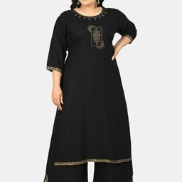 PrettyPlus by Desinoor.com Women Plus Size Round Neck Kurta with Palazzos-image-46