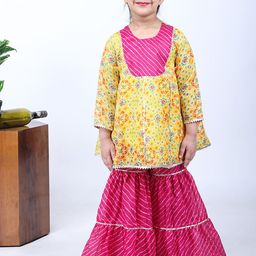 Maaikid Girls Floral Printed Regular Pure Cotton Kurta With Sharara-image-74