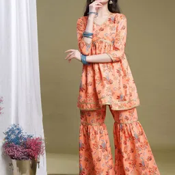 BAESD Girls Floral Printed Pleated Kurta with Sharara-image-60