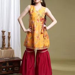 BAESD Girls Floral Printed Angrakha Kurti with Sharara-image-60