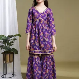 BAESD Girls Floral Printed Pleated Kurta with Sharara-picture-40