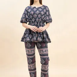 Sweet Dreams Grey Geometric Printed Pure Cotton Kaftan With Pyjamas-picture-18