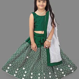 BAESD Girls Green & White Ready to Wear Lehenga & Blouse With Dupatta-picture-28