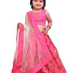 BAESD Girls Embroidered Zari Ready To Wear Lehenga & Blouse With Dupatta-picture-16