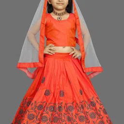 BAESD Girls Floral Embroidered Sequinned Ready to Wear Lehenga & Blouse With Dupatta-image-11