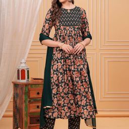 NEW4U Women Floral Printed Regular Gotta Patti Pure Cotton Kurta with Palazzos & With Dupatta-25