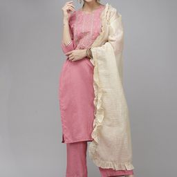 Indo Era Women Ethnic Motif Embroidered Thread Work Kurta With Trousers & Dupatta-12