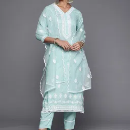 Indo Era Women Ethnic Motifs Embroidered Thread Work Kurta With Trousers & Dupatta-image-53