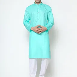 COCOI LIFESTYLE Men Blue Dupion Silk Kurta with Pyjamas-picture-18