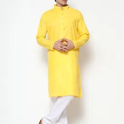 COCOI LIFESTYLE Men Yellow Dupion Silk Kurta with Churidar-image-14