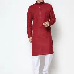 COCOI LIFESTYLE Men Maroon Dupion Silk Kurta with Pyjamas-8