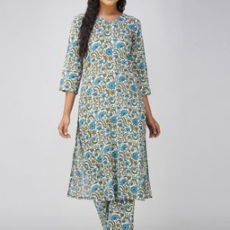 SPARSA Floral Printed Regular Pure Cotton Kurta with Palazzos-image-11