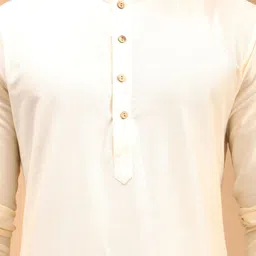 SHRESTHA BY VASTRAMAY Men Cream-Coloured Solid Kurta with Pyjama & Dupatta image 4