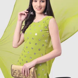 ASPORA Ethnic Motifs Embroidered Sequinned Kurti with Palazzos & With Dupatta image 4